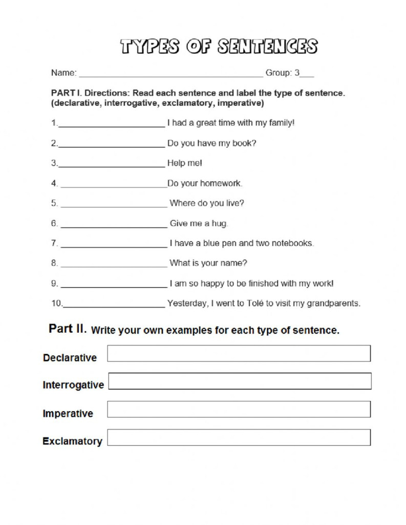 Types Of Sentences Online Pdf Activity