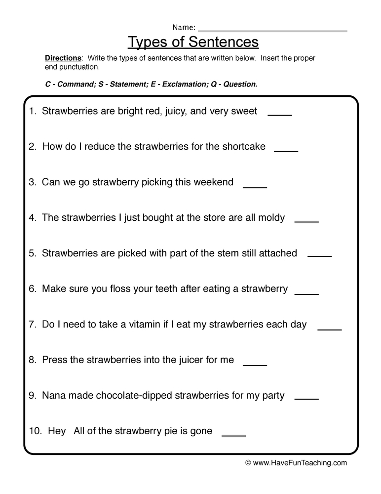 Types Of Sentences Worksheet 2 Have Fun Teaching