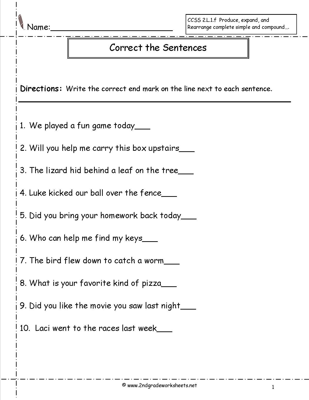 Types Of Sentences Worksheet 2nd Grade Thekidsworksheet