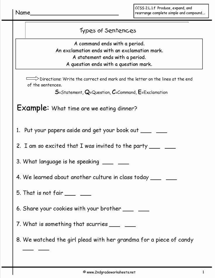 Types Of Sentences Worksheet Elegant Second Grade Sentences Worksheets 