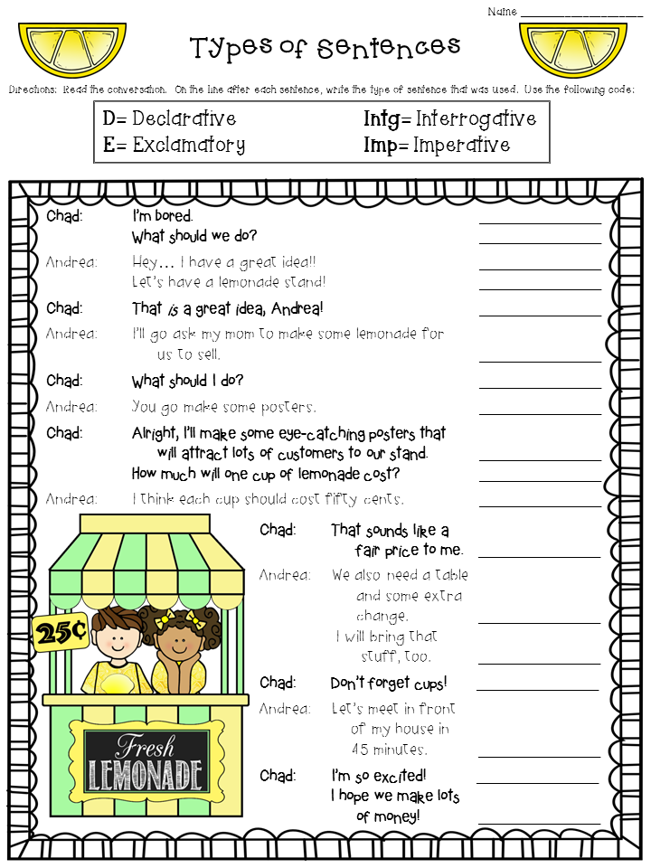 Types Of Sentences Worksheet FREEBIE Declarative Imperative 