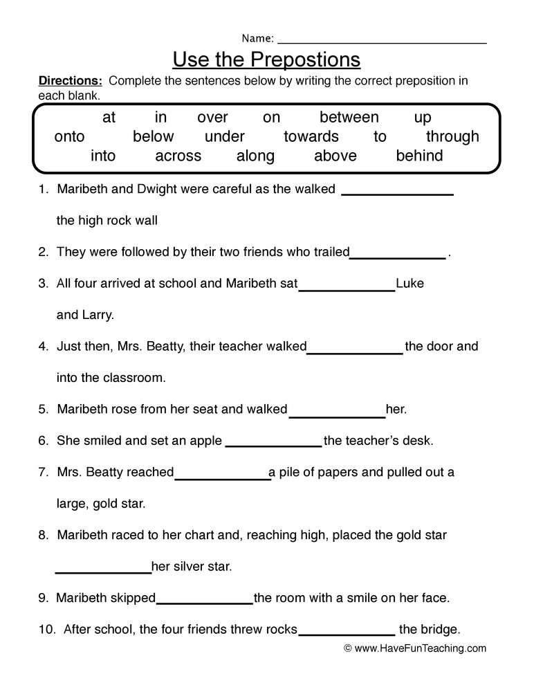 Use The Prepositions Worksheet Have Fun Teaching