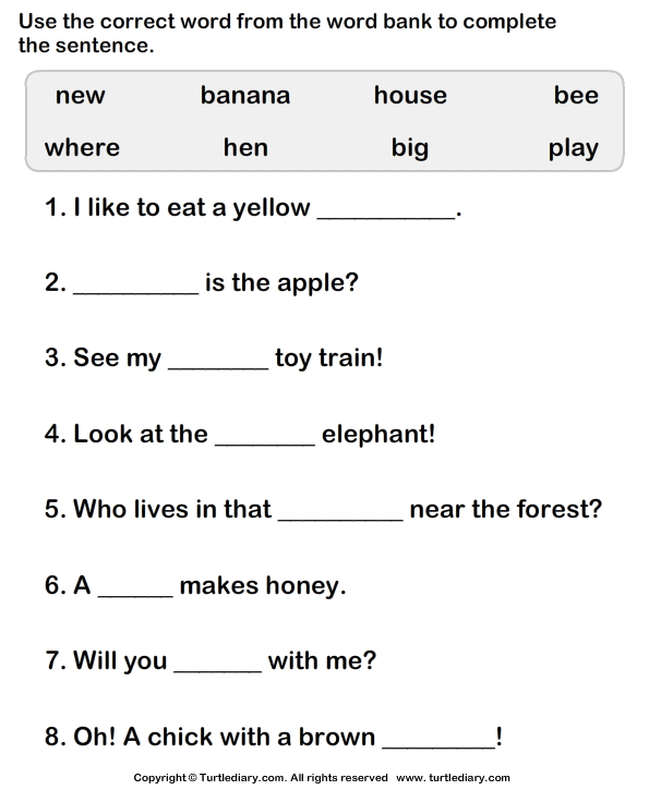 Use Words To Complete The Sentences Worksheet 2 1st Grade Worksheets 