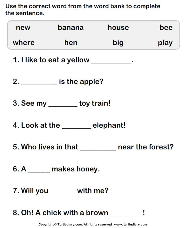 Use Words To Complete The Sentences Worksheet 2 1st Grade Worksheets