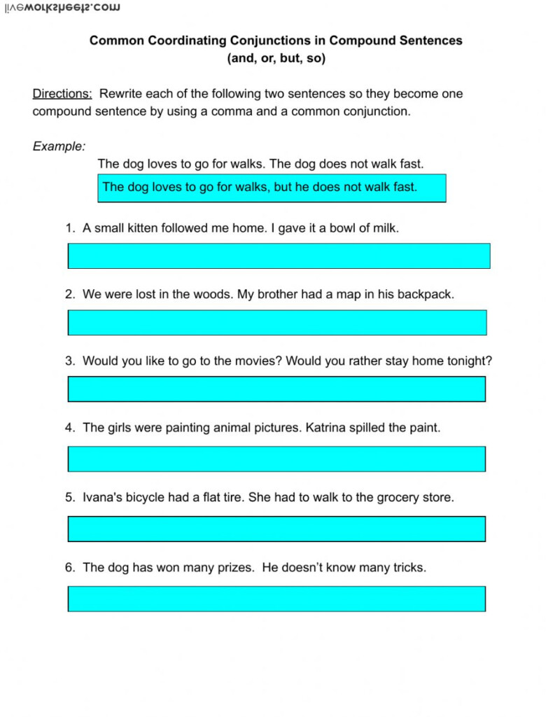 Using Coordinating Conjunctions In Compound Sentences Worksheet