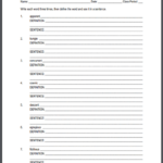 Vocabulary Terms 10 7 Sentences And Definitions Worksheet Student