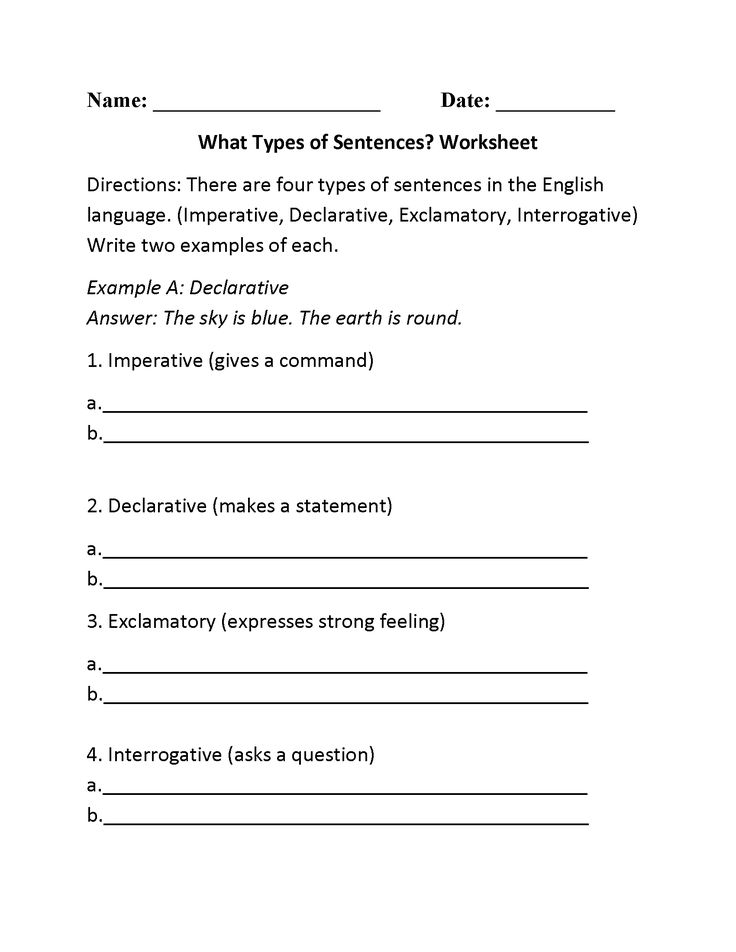 What Types Of Sentences Worksheet Types Of Sentences Worksheet 