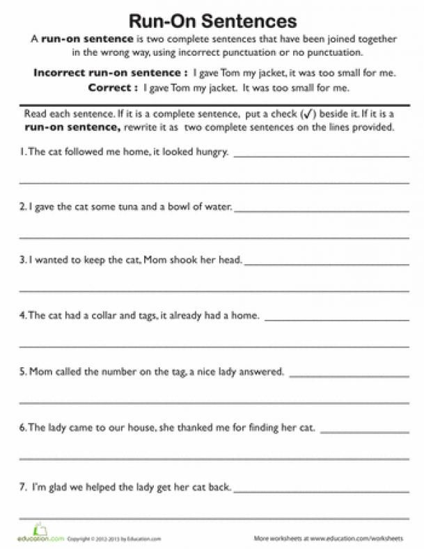 Worksheets Work On Writing Run On Sentences languageart language