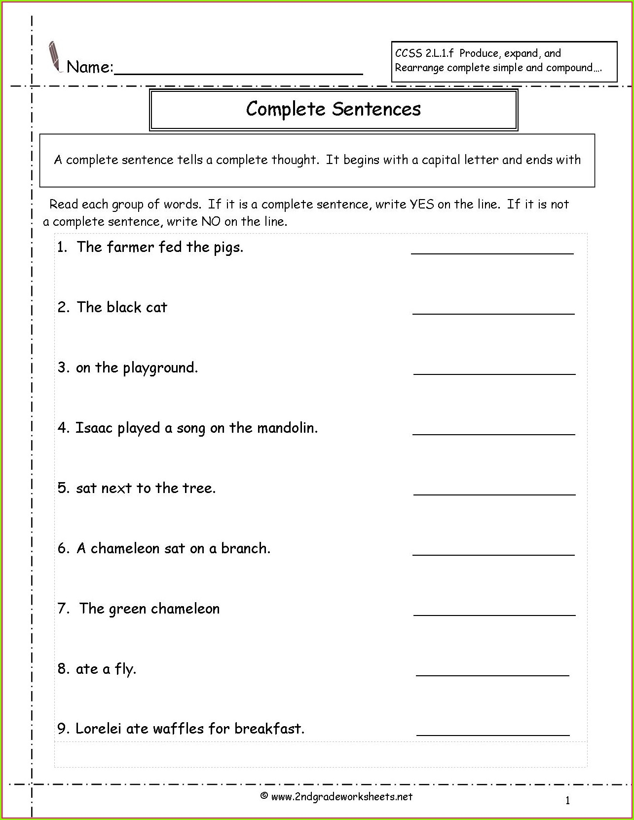 Writing Complete Sentences Worksheet 2nd Grade Worksheet Resume