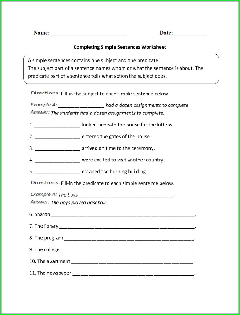 Writing Complete Sentences Worksheets 6th Grade Uncategorized 