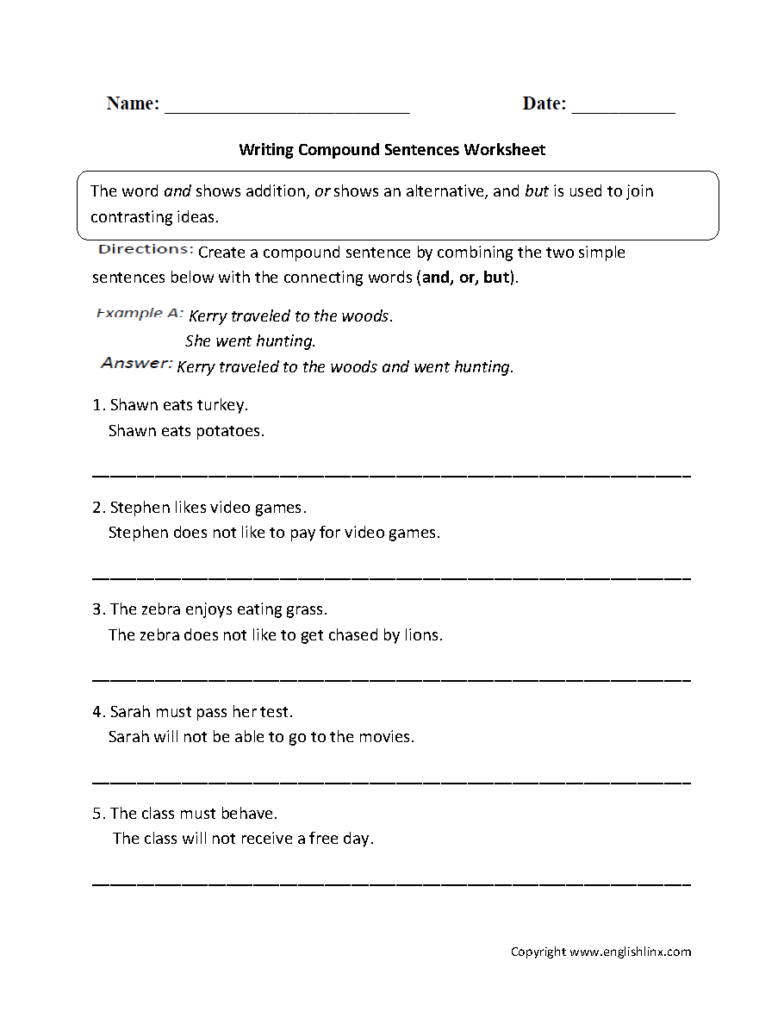 Writing Compound Sentences Worksheet Simple And Compound Sentences 