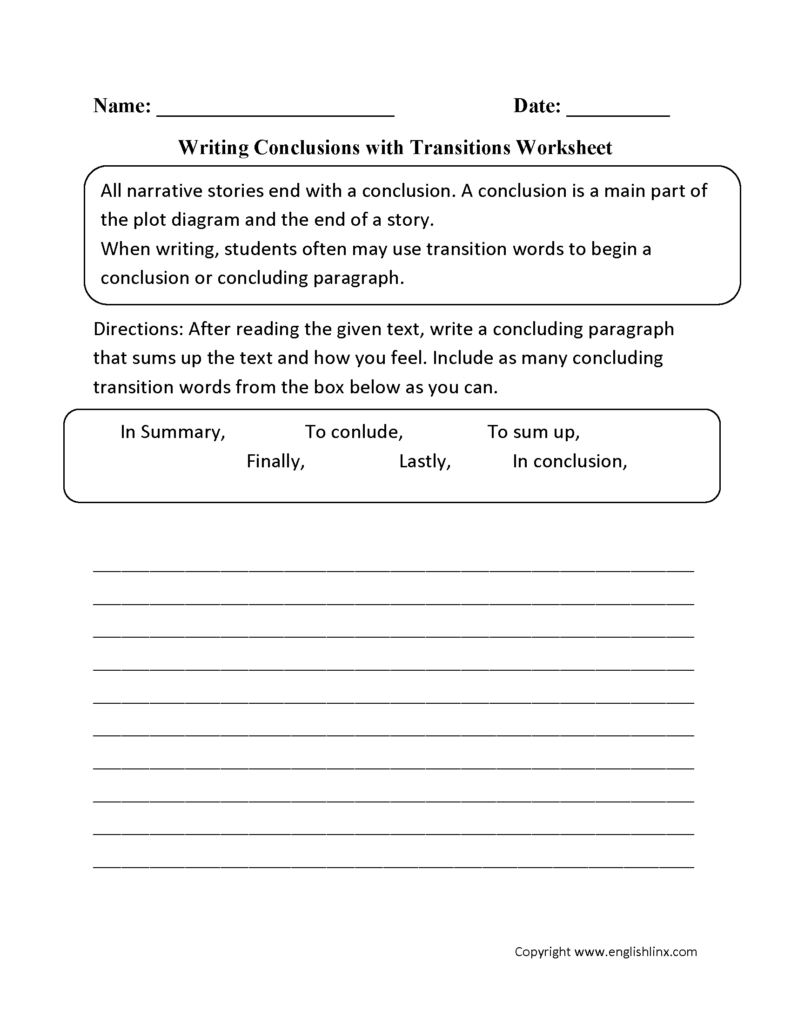 Writing Conclusions With Transitions Worksheets Reading Worksheets 