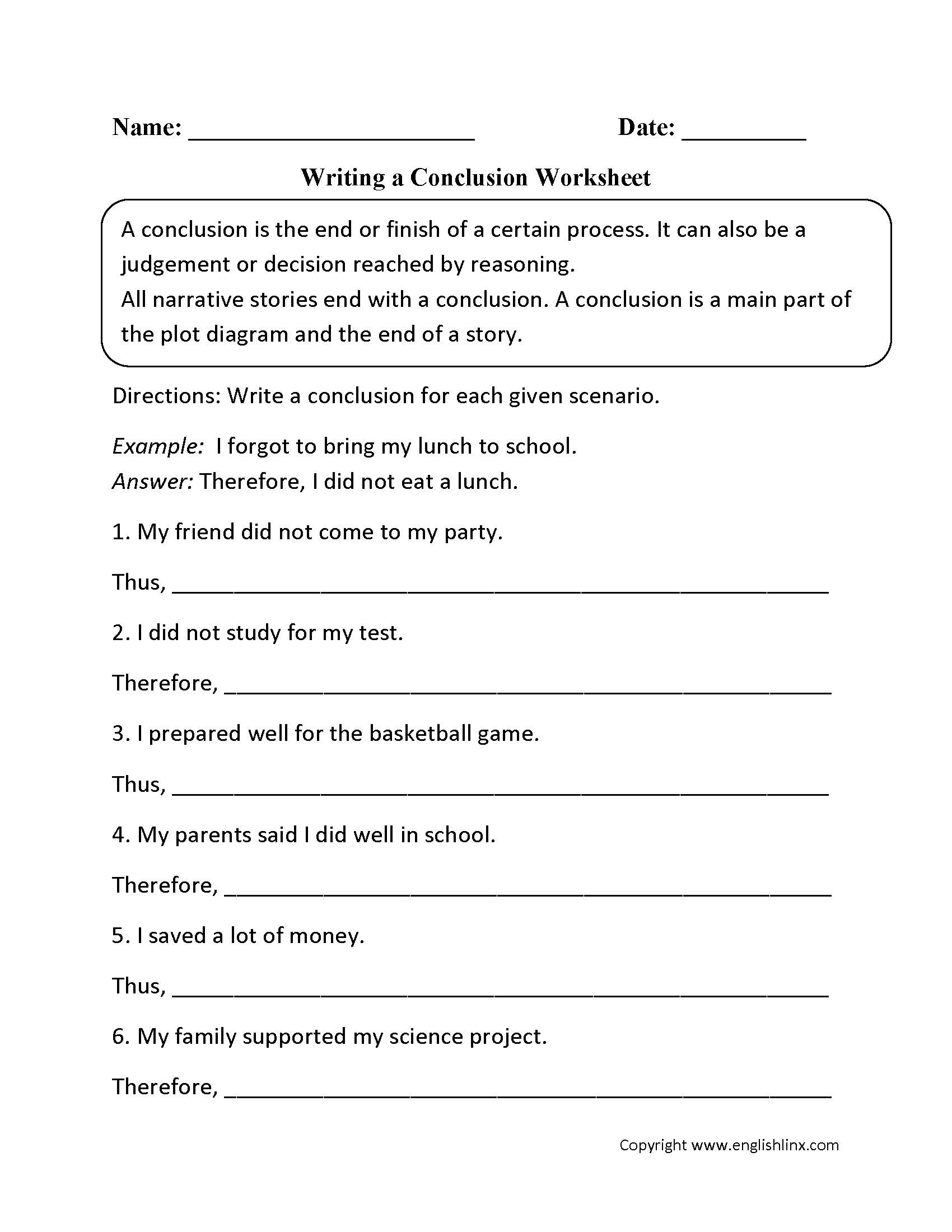 Writing Conclusions Worksheets Writing A Conclusion Worksheets