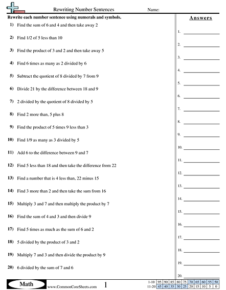 Writing Numerical Expressions 5th Grade Worksheets Worksheetpedia