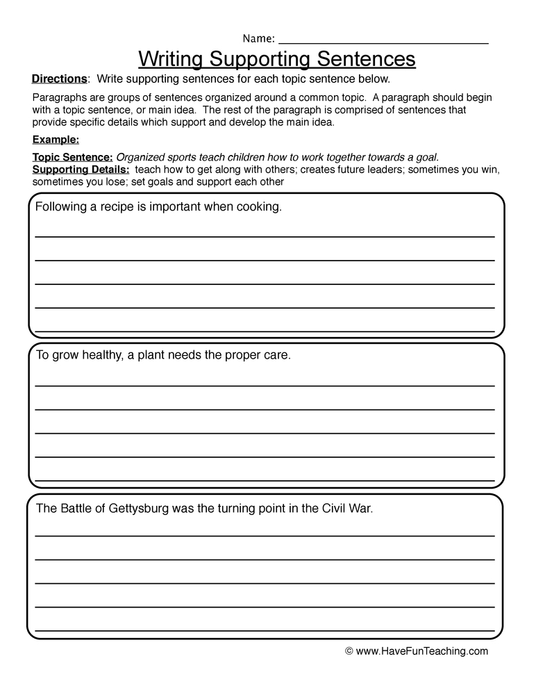 Writing Supporting Sentences Worksheet Have Fun Teaching