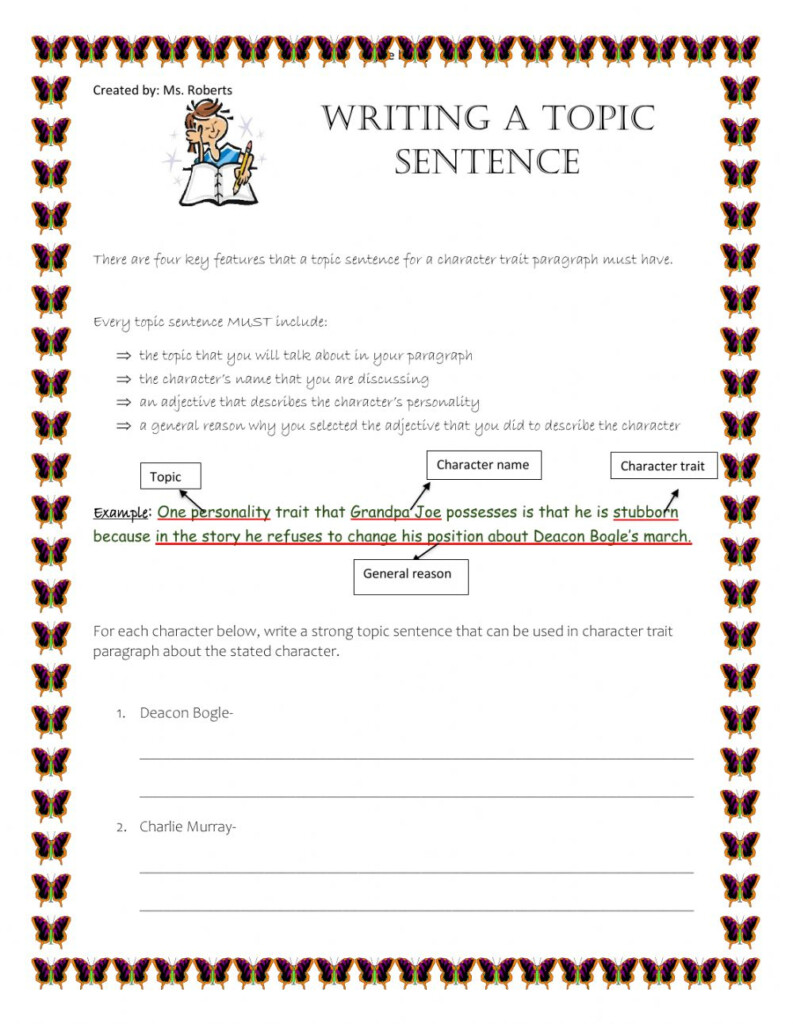 Writing Topic Sentences Worksheet