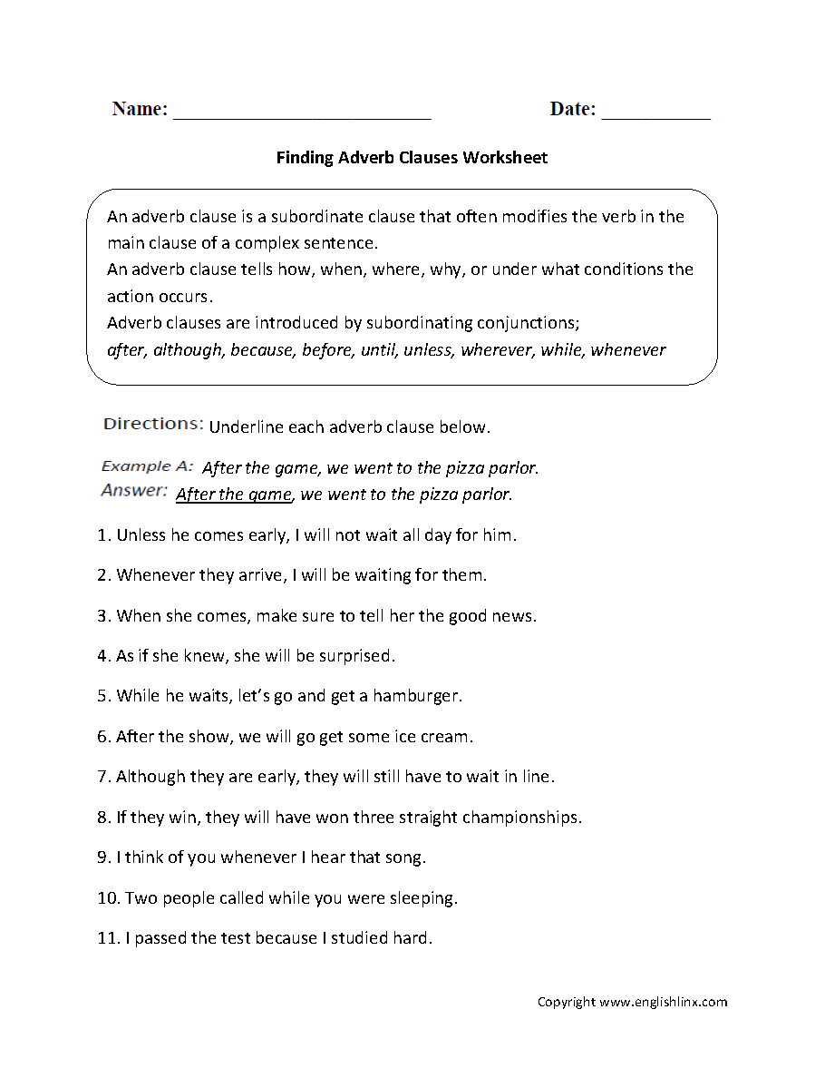 11 Adverb Clauses Worksheets Worksheeto