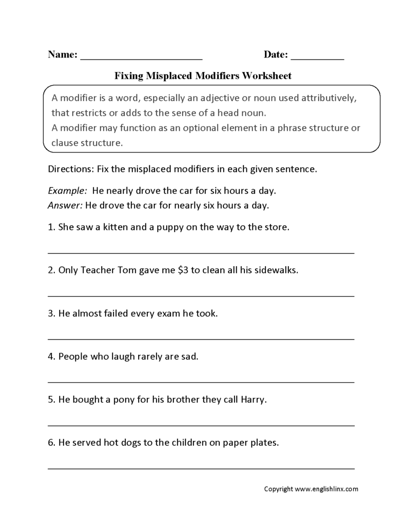 30 Misplaced And Dangling Modifiers Worksheet