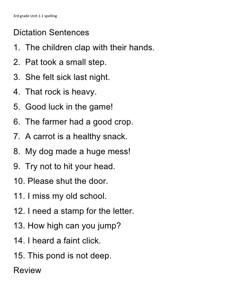 3rd Grade Unit 1 1 Spelling Dictation Sentences 1 The Children Clap 