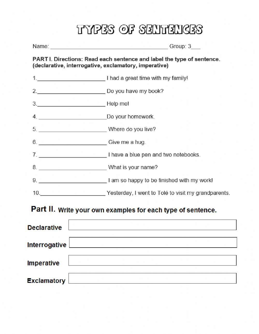 40 Types Of Sentences Worksheet Pdf Worksheet For Fun