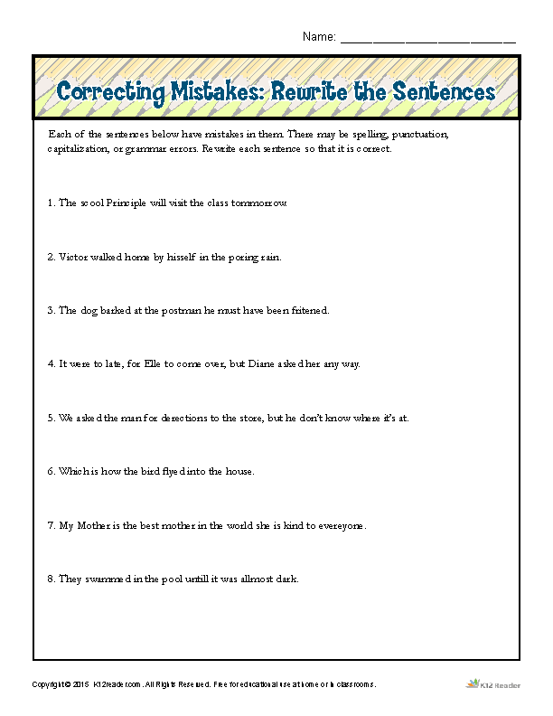 5th Grade Sentence Editing Worksheets Askworksheet