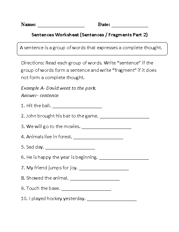 5th Grade Sentence Fragment Worksheets With Answer Key Kidsworksheetfun