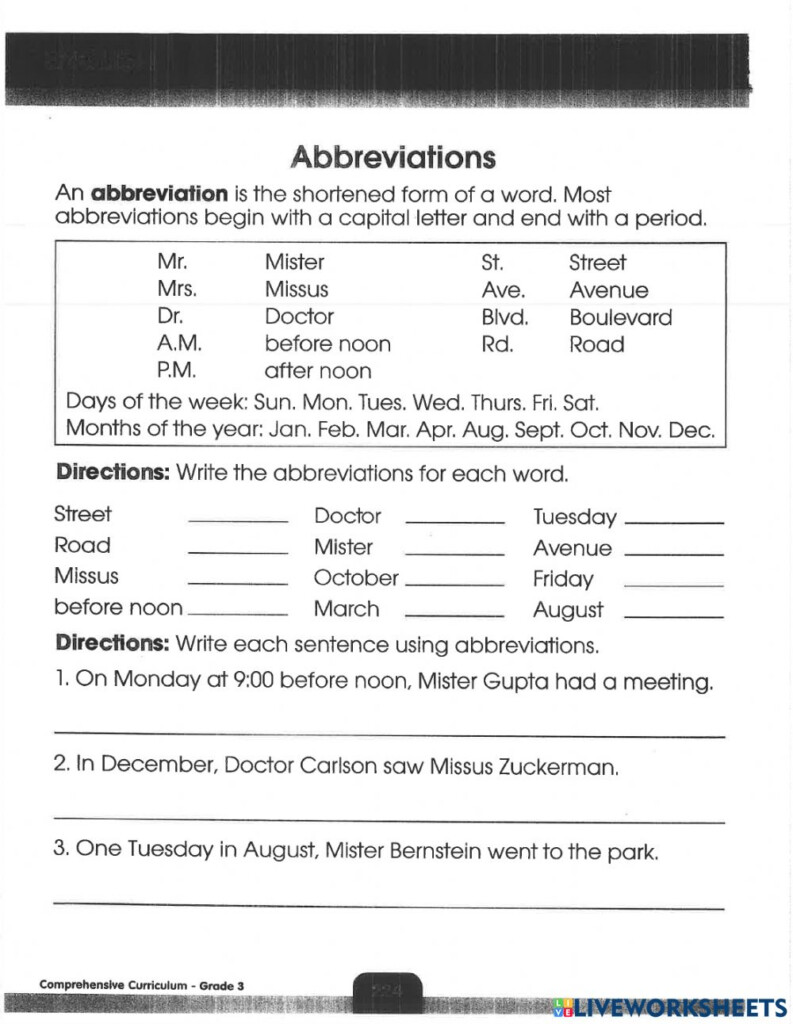 Abbreviations In Sentences Worksheet