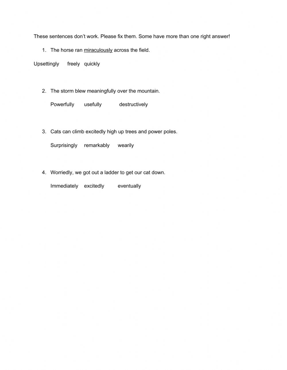 Ackward LY Sentences Worksheet