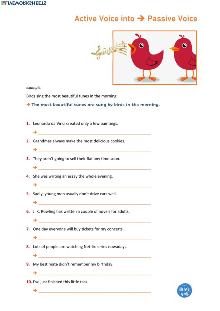 Active Voice Into Passive Voice Worksheet