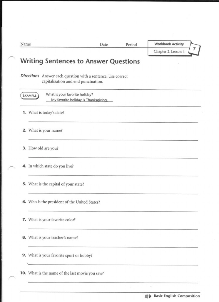 Answering Questions To Make Sentences Worksheet