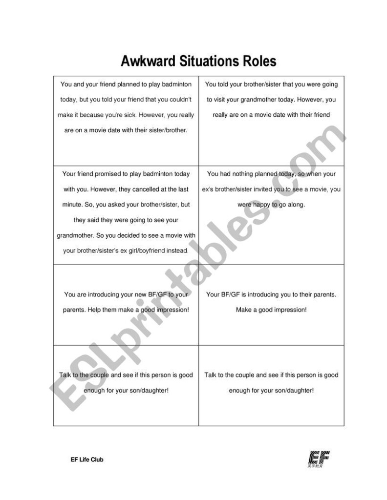 Awkward Situation Roleplay ESL Worksheet By Heyilei0316