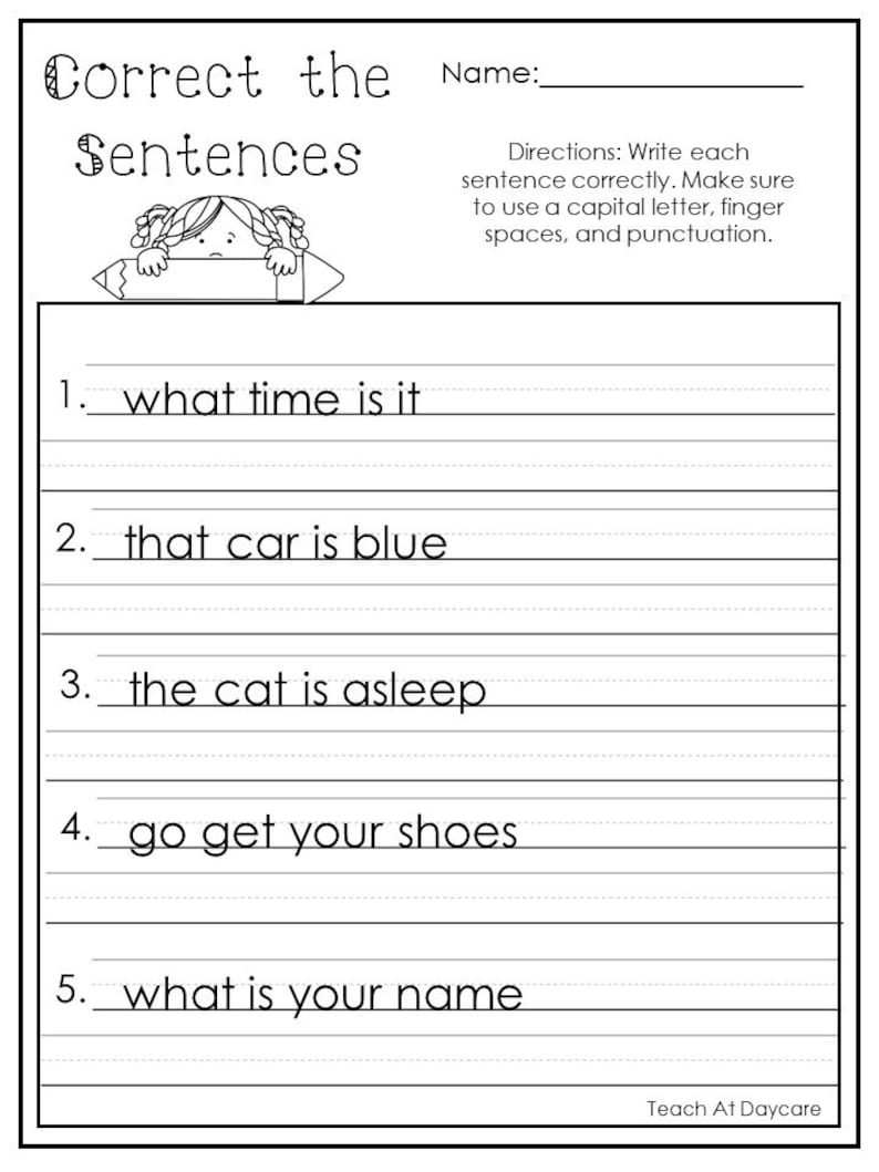 Buy 10 Printable Correct The Sentences Worksheets 1st 2nd Grade Online