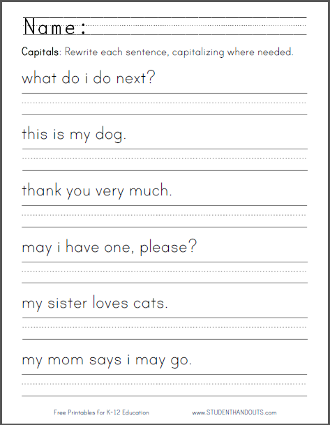 Capitalization Worksheet Free To Print PDF File For Kindergarten 