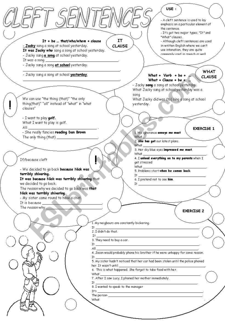 CLEFT SENTENCES adding Emphasis Sentences Sentence Construction 