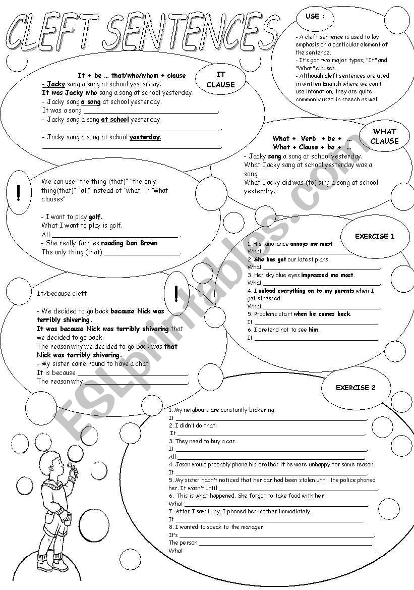 CLEFT SENTENCES adding Emphasis Sentences Sentence Construction