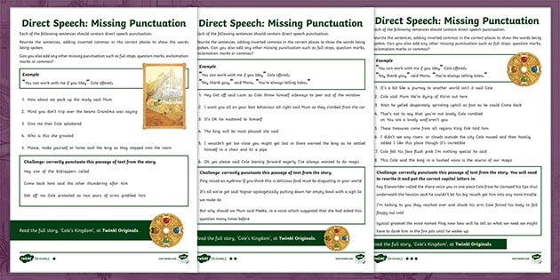 Cole s Kingdom Direct Speech Punctuation KS2 Differentiated Worksheet