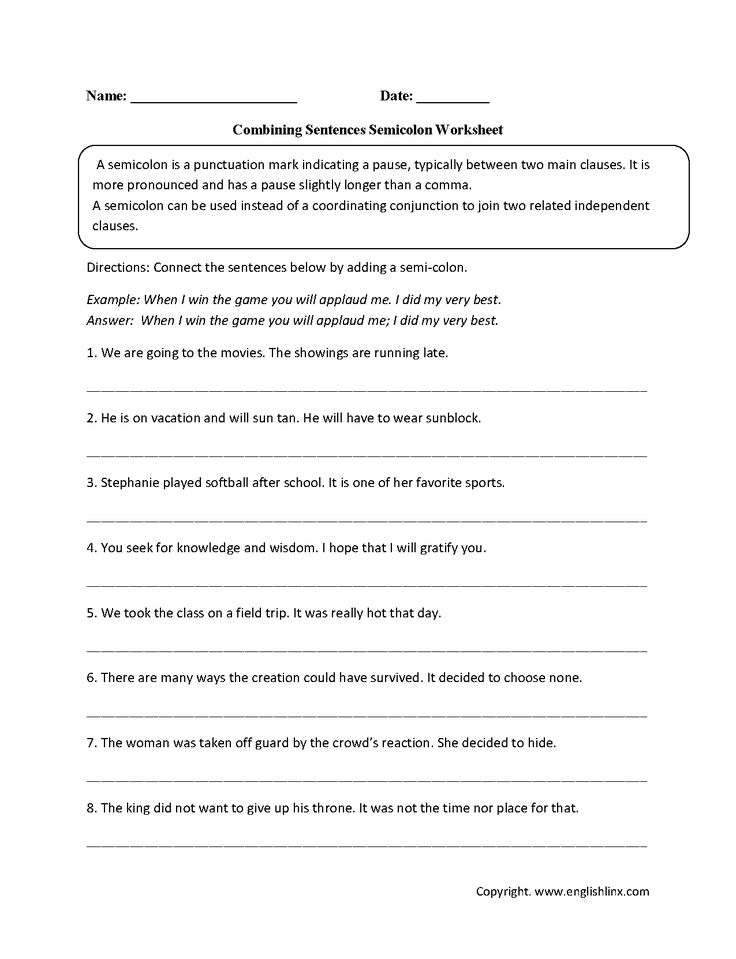 Combining Sentences Semicolon Worksheets Punctuation Worksheets 