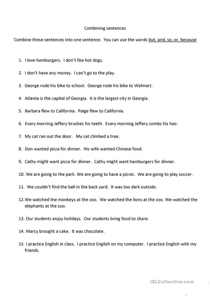 Combining Sentences Worksheet High School Worksheet For Kindergarten