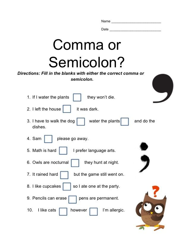 CommaorSemicolon pdf Google Drive Middle School Grammar Worksheets