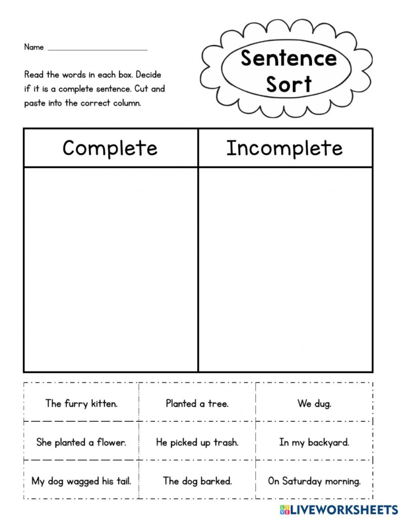 Complete Sentences Online Exercise For Grade 1