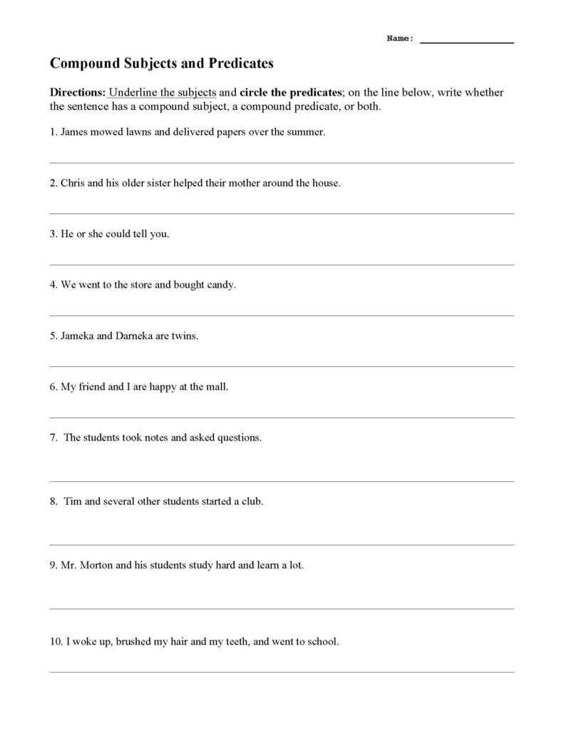 Complete Subject And Predicate Worksheet