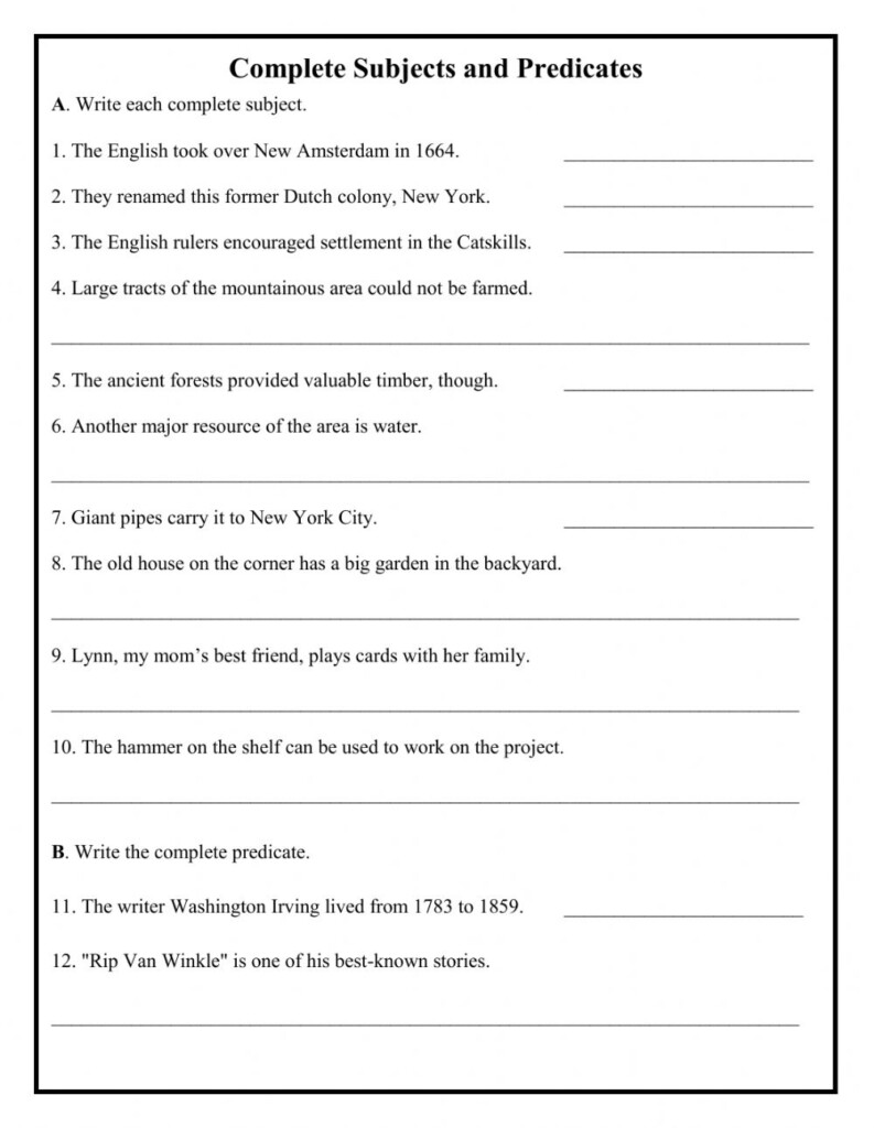 Complete Subject And Predicate Worksheet