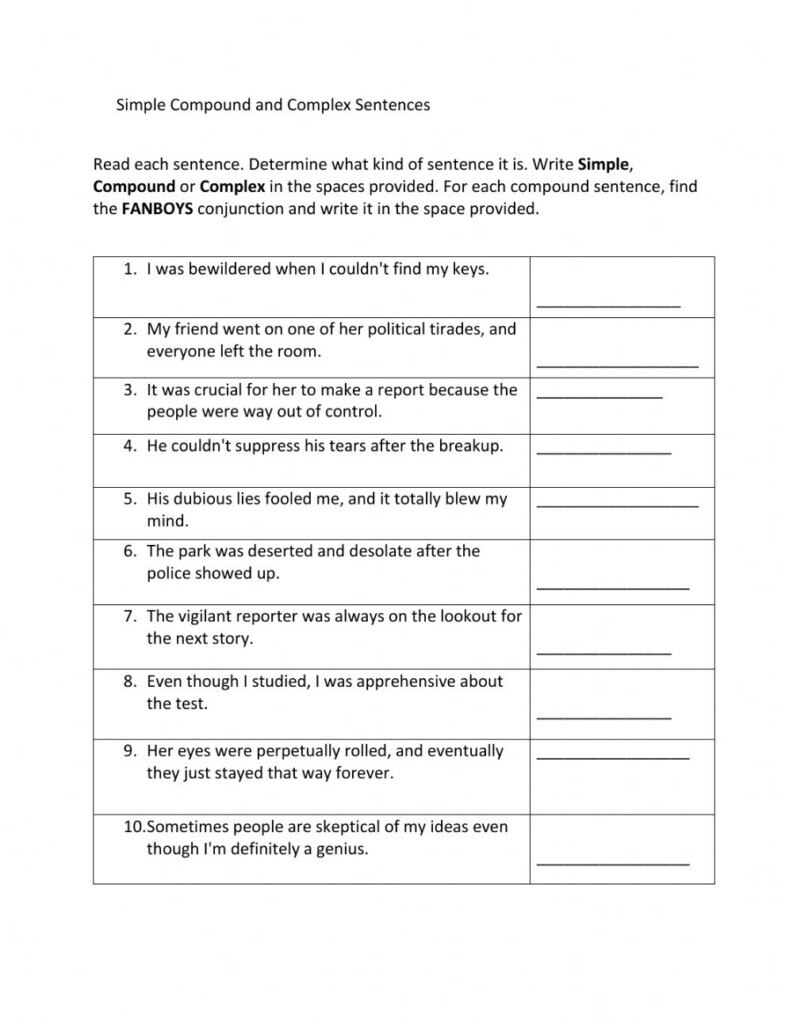 Compound And Complex Sentences Worksheet