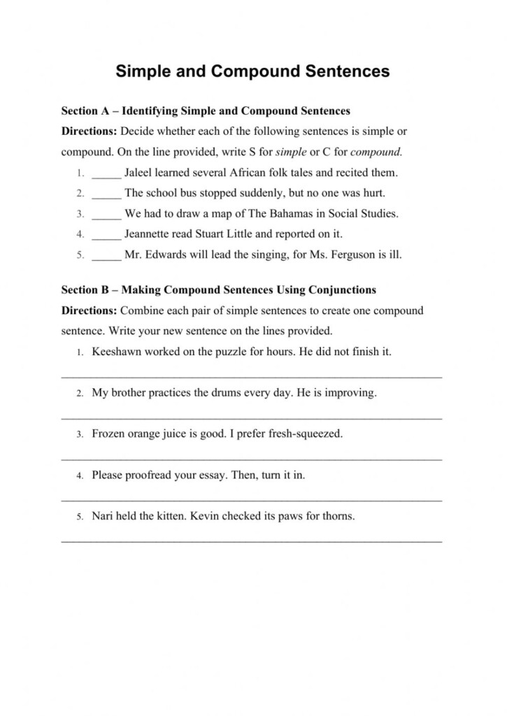 Compound And Complex Sentences Worksheet