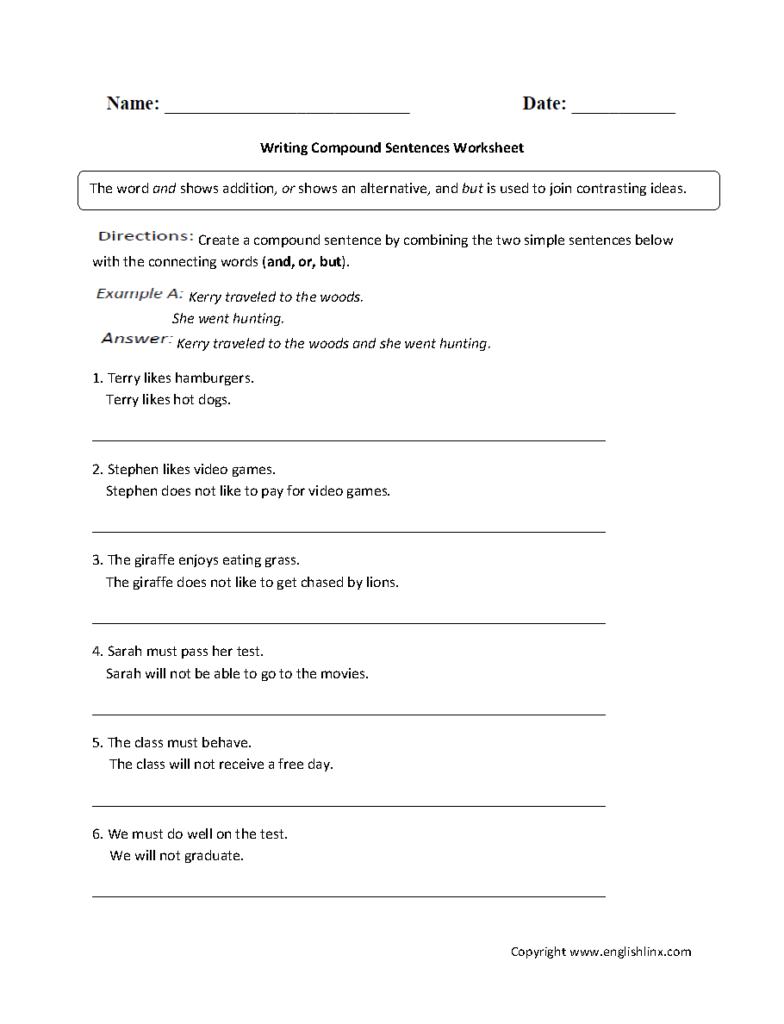 Compound And Complex Sentences Worksheet