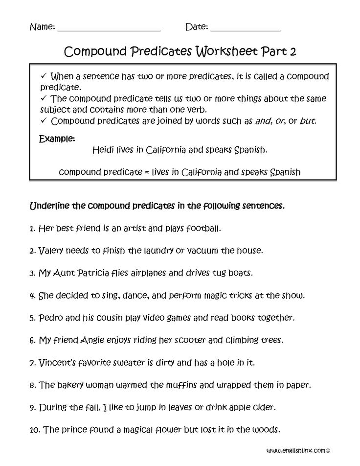 Compound Predicate Worksheet Part 2 Compound Predicates Subject And