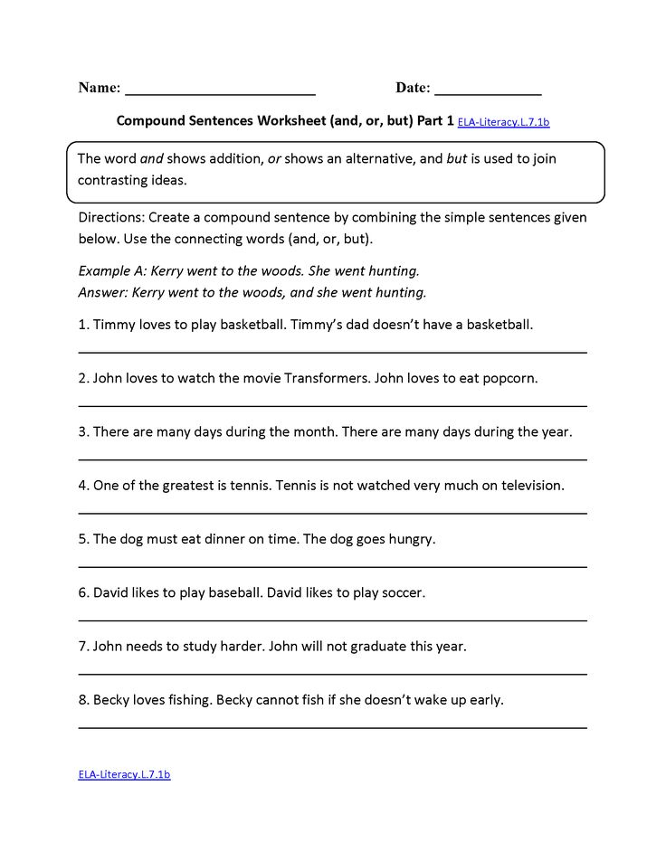 Compound Sentences Worksheet ELA Literacy L 7 1b Language Worksheet 