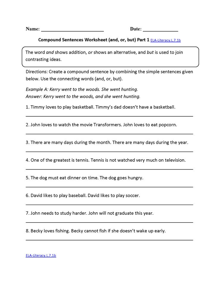 Compound Sentences Worksheet ELA Literacy L 7 1b Language Worksheet