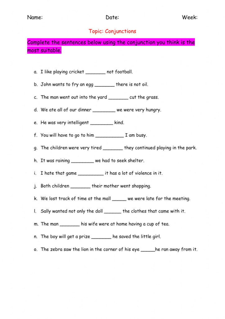 Conjunctions Joining Sentences Worksheet