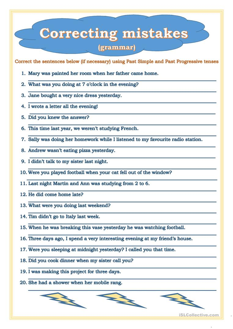 Correcting Mistakes Past Simple Past Progressive Worksheet Free ESL